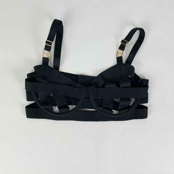 NWOT Victoria's Secret Bra 30D Unlined Balconet Strappy Banded Black B1722 - Picture 1 of 8